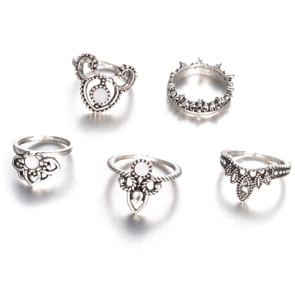 **KORDULA* 5-Pc Vintage Silver Gem Fashion Ring Set - Picture 4 of 5